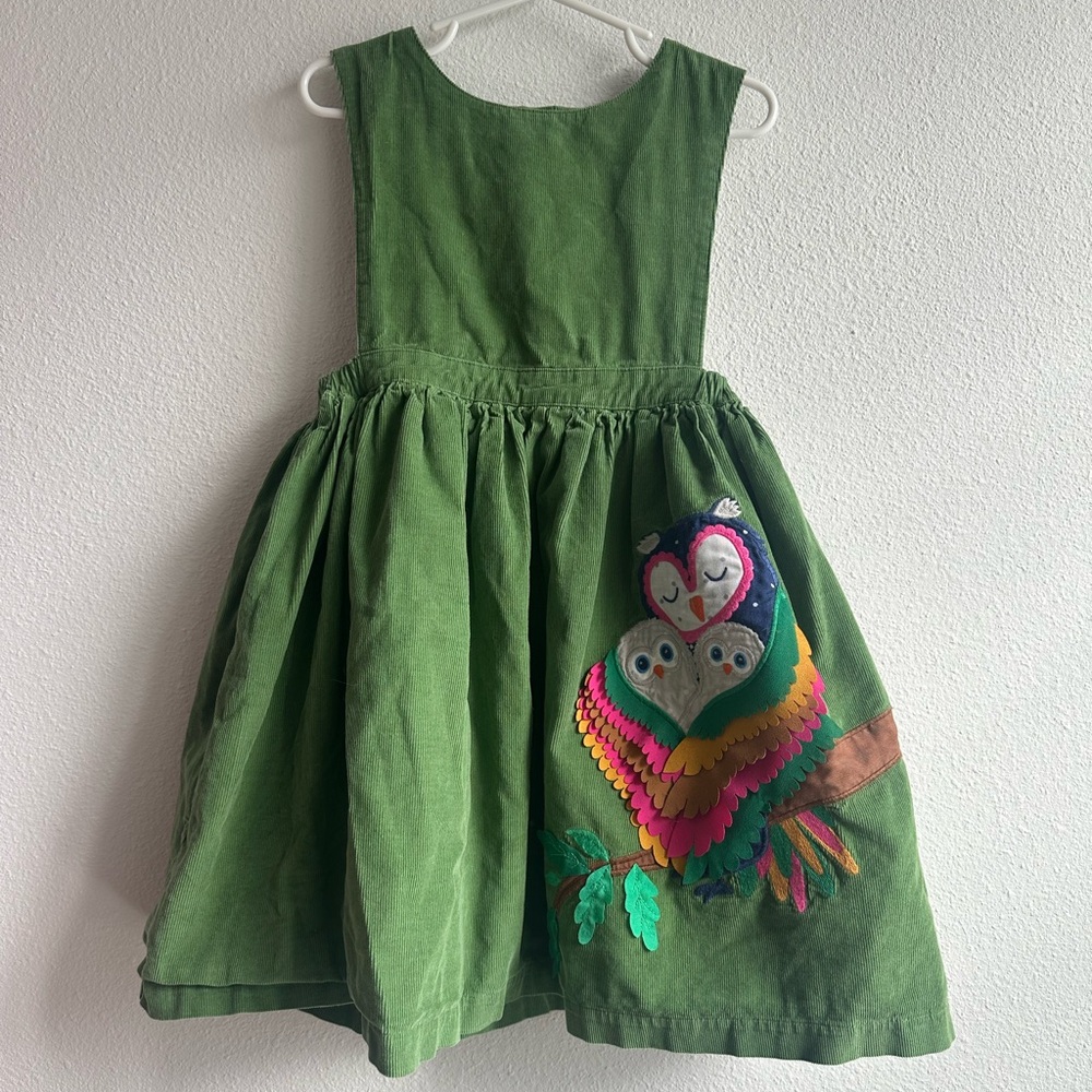 Mini Boden Green Dress with Colorful Owl Design
